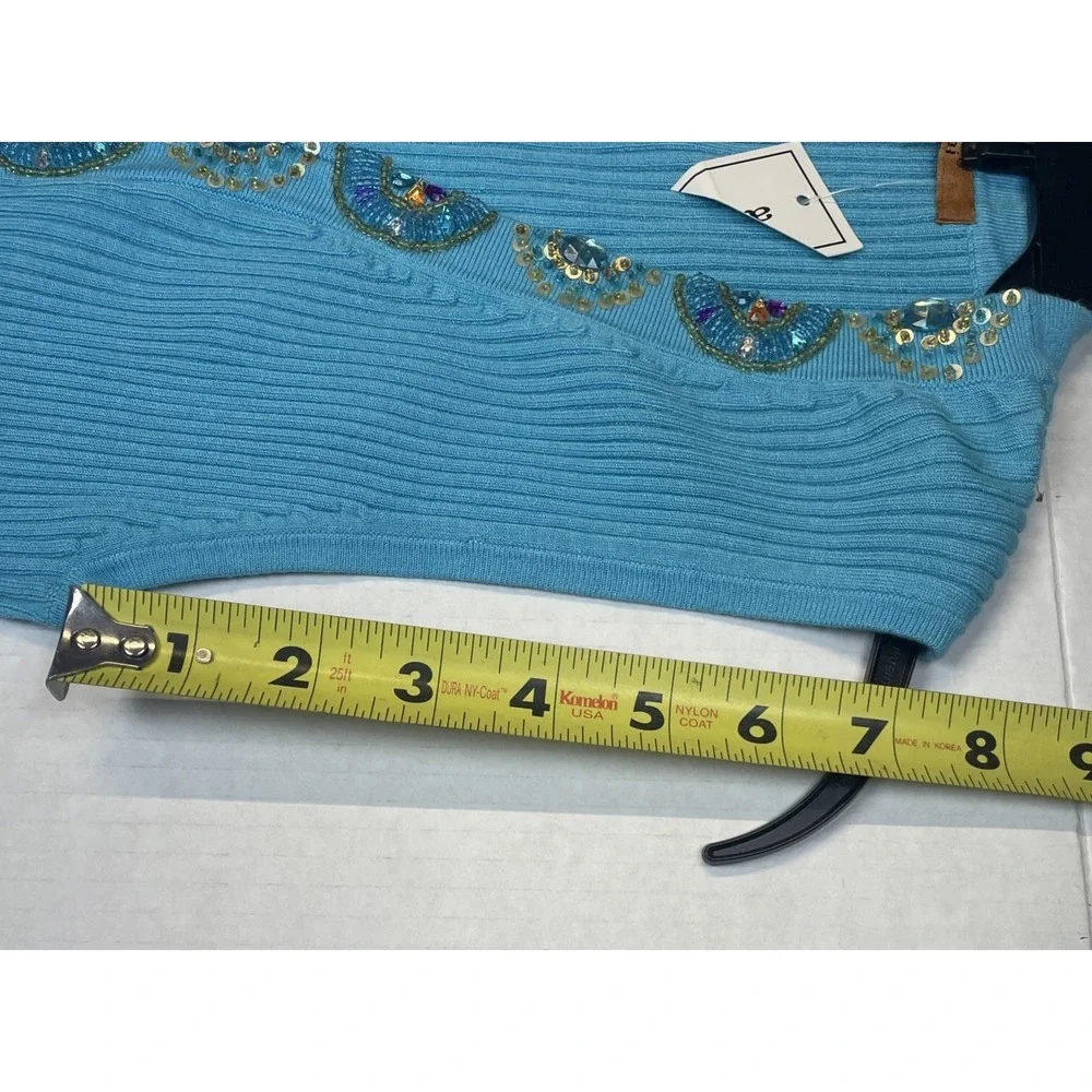 Belldini® Blue Rib Knit Stretch Sleeveless Top W/ Colorful Rhinestones Size XL‎